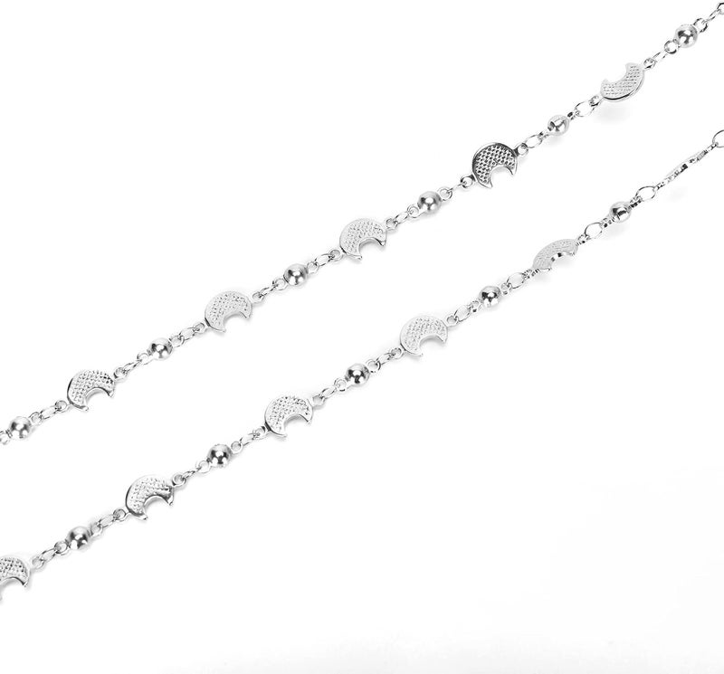 Hongeely Eyeglass Chain Silver Stainless Steel Handmade Necklace for Reading Glasses Sunglass Beaded Chains for Men Women - Image 3